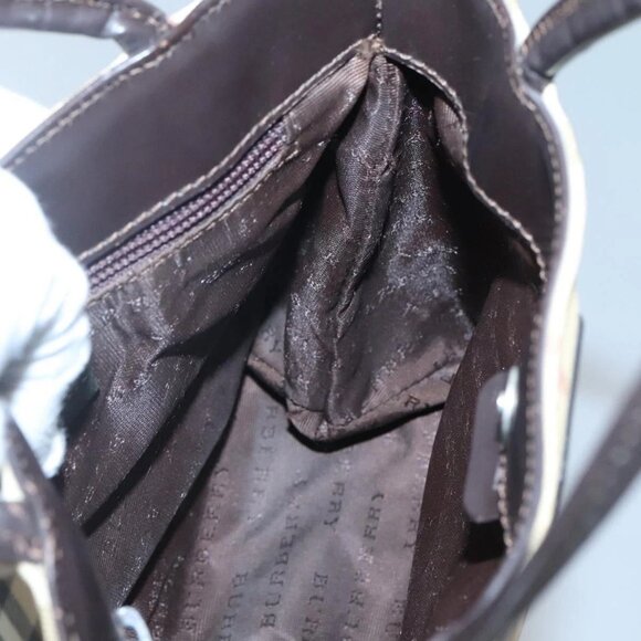 BURBERRY Nova Check Hand Bag PVC Beige Silver Auth BA1232 - Picture 14 of 16